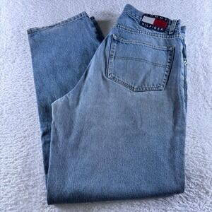 Vintage Y2K Tommy Jeans‎ Hilfiger Relaxed Taper Denim 34x32 Patch Embroider